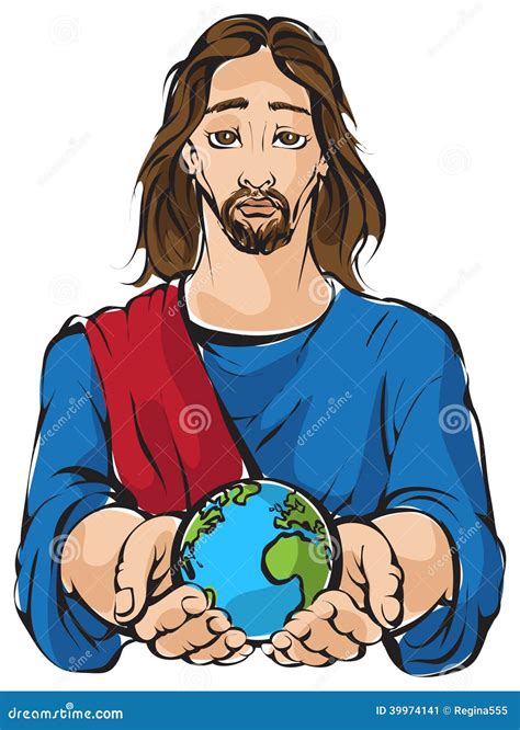 Jesus Holding The Hands Planet Earth Stock Vector - Illustration of messiah, christianity: 39974141