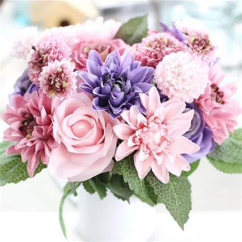 Artificial Flowers Bouquet 10 Head Rose Dahlia Fall Vivid Fake Flower For Wedding Home Party ...