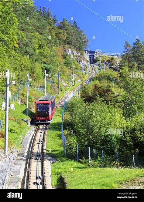 The Floibanen Funicular descends the tracks towards Bergen in Norway Stock Photo - Alamy