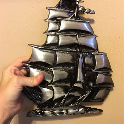 Sailing ship wall decor sailboat tallship pirate ship schooner cast metal vessel Japan vintage ...