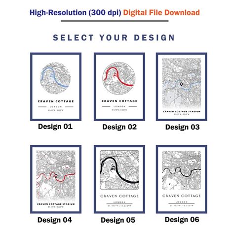 Craven Cottage Stadium Poster digital File Download, Fulham FC Location Map, Craven Cottage Map ...