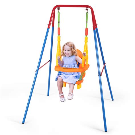 Gymax Toddler Swing Set High Back Seat w/ Handrails A-Frame Metal Swing ...