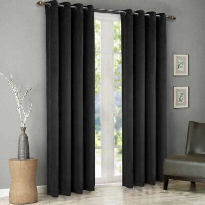 SINGINGLORY Black Velvet Curtains 52 x 96 Inch, Blackout Thermal Insulated Gromm | eBay