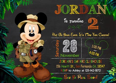 Safari Mickey Mouse Invitation Mickey Mouse Safari Invitation - Etsy | Safari cumpleaños ...