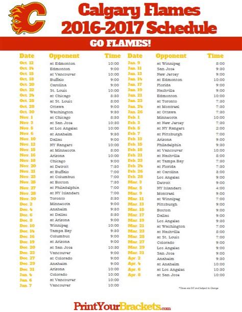 2016-2017 Calgary Flames Schedule | Calgary flames, Calgary flames ...