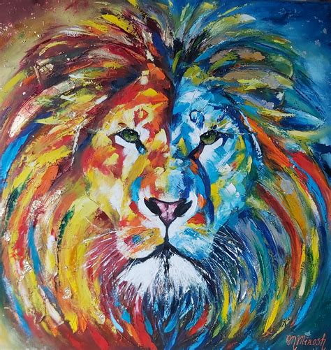 Lion. Rainbow Lion 3 . Oil painting. Pop Art. Palette Knife painting on canvas.Sold. - MilaMirosh