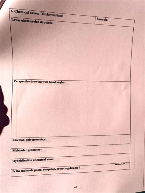 SOLVED: Chemical namc; Dichloromethane Lewis electron-dot structure: ormuk bond angles: Electron ...