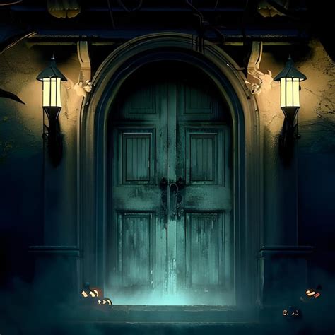 Halloween scary door front view scary doors | Premium AI-generated image