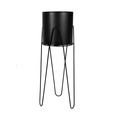 Broste Metal Plant Pot & Stand| Black | Black by Design