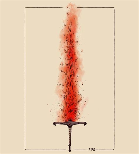 Fire-Sword drawing I made. Outlines are ink on paper, digitally ...