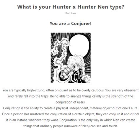 I took a Nen Type Personality Quiz! :D by ProtomanFZ on DeviantArt