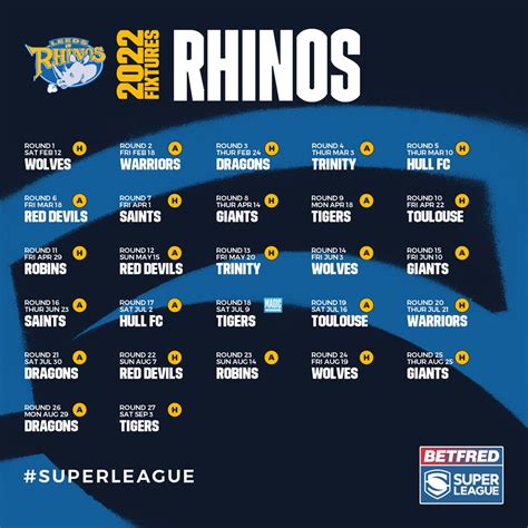 Leeds Rhinos - The Rhinos 2022 Super League fixture list...