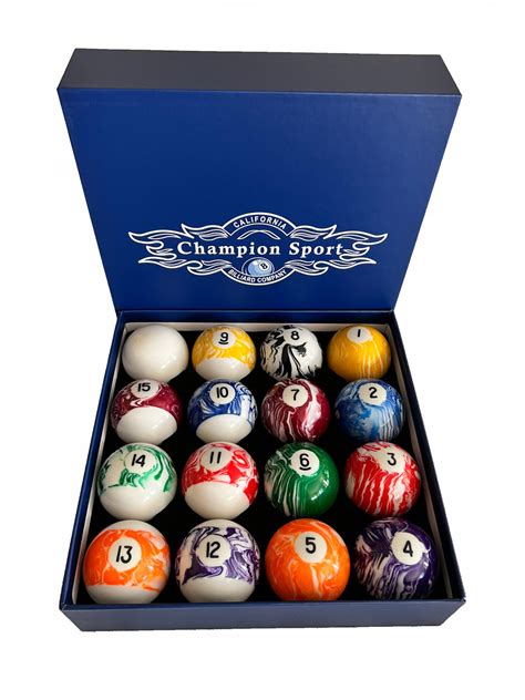 Champion Marble Pool Balls set (Light Marble) Complete 16 Ball Set ...