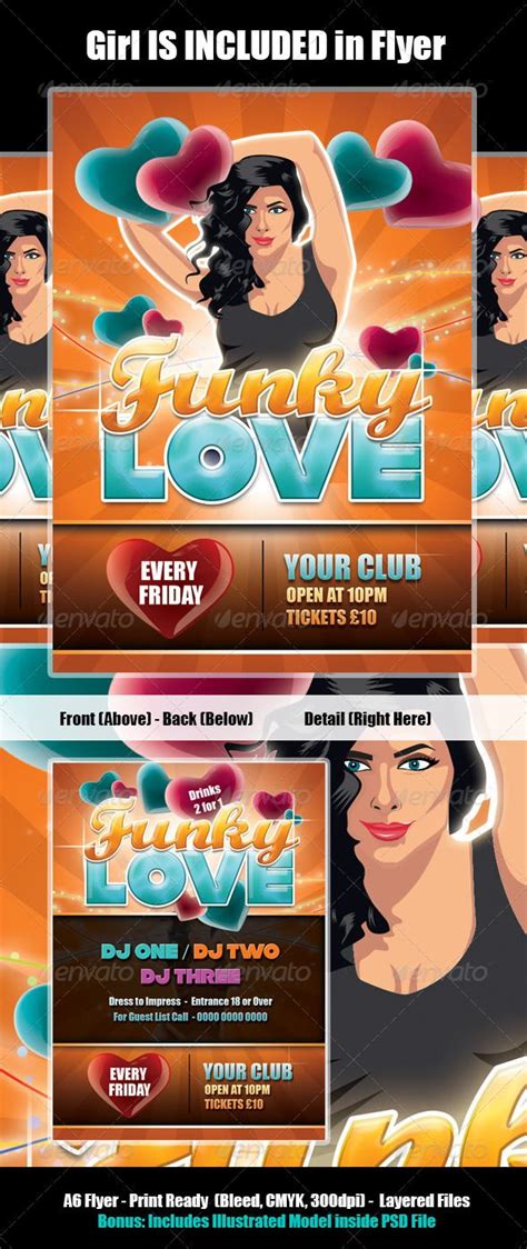 Funky Love Illustrated Flyer Illustrated Ladies, Orange Party, Flyer Printing, Yato, Guest List ...