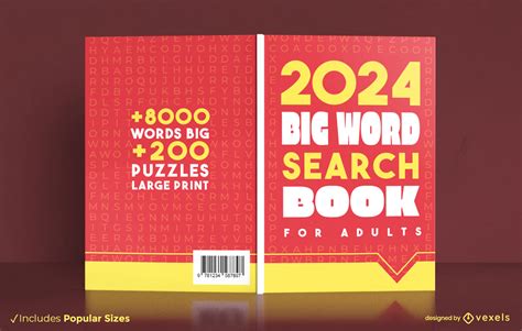 2024 Word Search Red Book Cover Design Vector Download