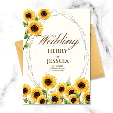 Geometric Border Sunflower Wedding Invitation Template Download on Pngtree