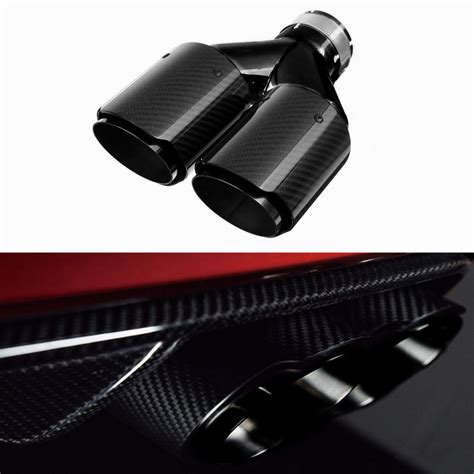 Rocomoco Dual Car Carbon Fiber Exhaust Tip Y-style Muffler Pipes Exhaust Tips with Mirror ...