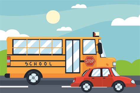 school bus and car 2620442 Vector Art at Vecteezy