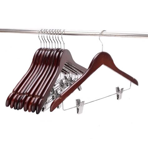 Lazery Wooden Hangers With Clips 10 Pack | Lazery