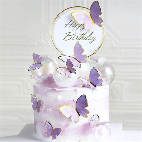 Buy Butterfly Cake Topper Party Cake Decorations 10Pcs Purple Color Mix Size 3D Butterfly Cake ...