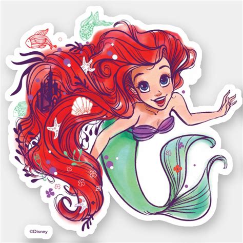 Decorated Hair Princess Ariel Watercolor Sticker | Zazzle | Disney drawings, Disney princess ...