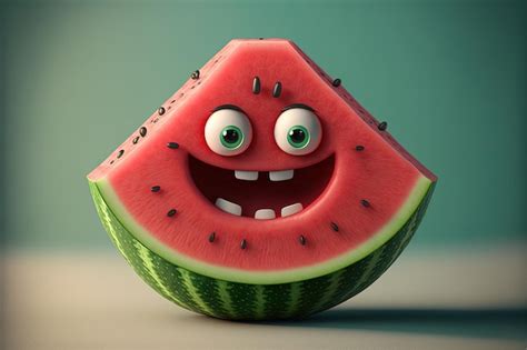 Premium Photo | Watermelon funny 3d cartoon with mouth and eye