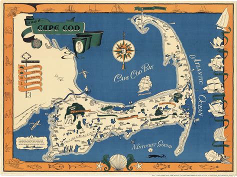 Vibrant pictorial map of Cape Cod - Rare & Antique Maps