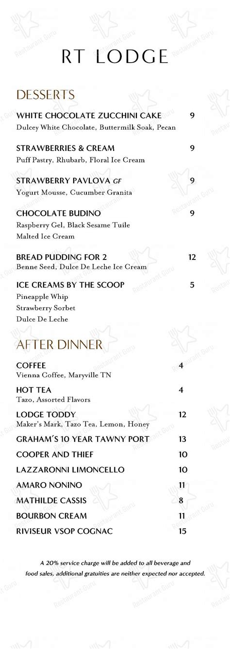 Menu at The Restaurant at RT Lodge, Maryville