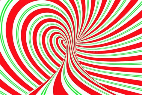 Christmas Festive Red and Green Spiral Tunnel. Striped Twisted Xmas Optical Illusion. Hypnotic ...