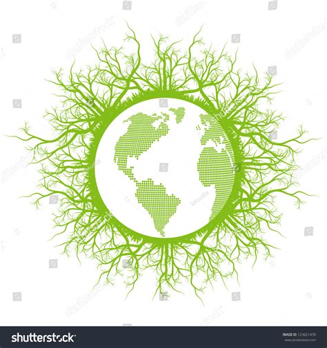 Eco Friendly Green Earth Planet With Ecology Roots Vector Background - 123621478 : Shutterstock