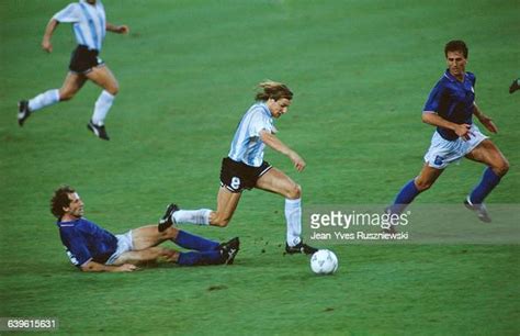 Franco Baresi tackles Claudio Caniggia during the 1990 Soccer World ...