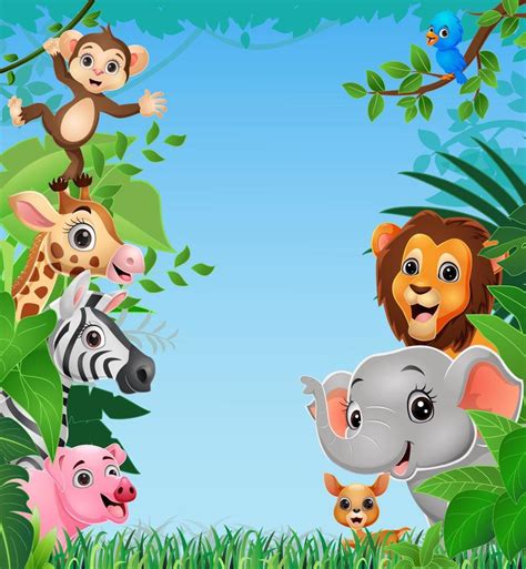 Cute wild animals cartoon in the jungle 13488855 Vector Art at Vecteezy