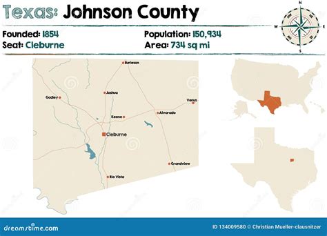 Map of Johnson County in Texas Stock Vector - Illustration of roads, geography: 134009580