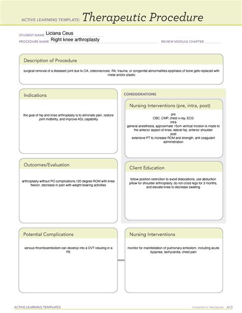 Right knee arthroplasty - ACTIVE LEARNING TEMPLATES THERAPEUTIC ...