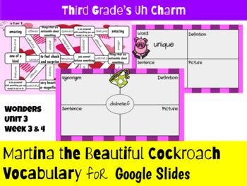 Martina the Beautiful Cockroach Vocab Maze and 4 Square by 3rd Grade's uh Charm