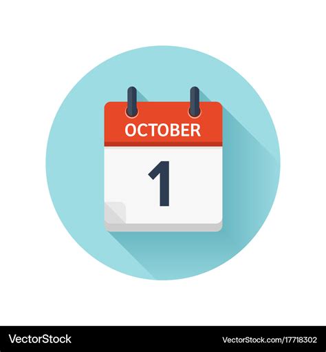 October 1 flat daily calendar icon date Royalty Free Vector