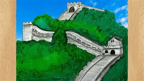 Draw the Great wall of China I Great wall of China drawing Tutorial I Seven Wonders Drawing ...