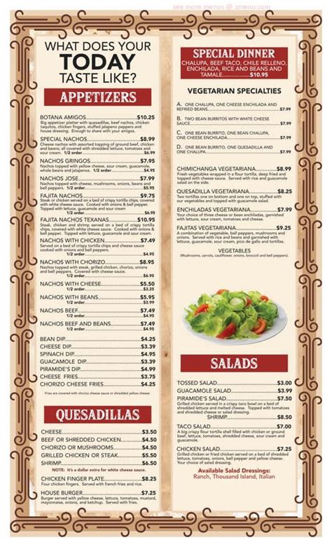 Menu at El Molino Mexican Restaurant, Warrior