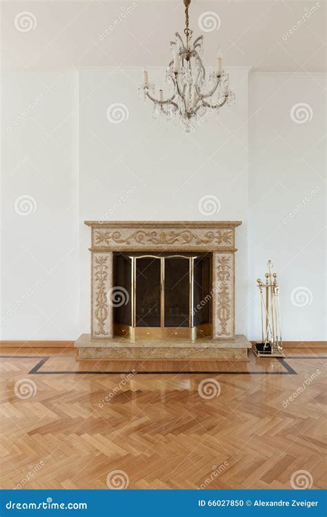 Interior, Empty Room with Fireplace Stock Photo - Image of housing, floor: 66027850