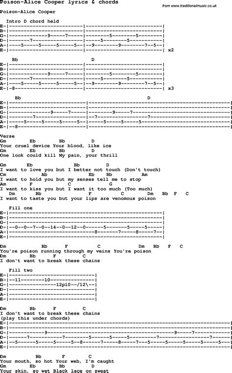 Love Song Lyrics for:Poison-Alice Cooper with chords.