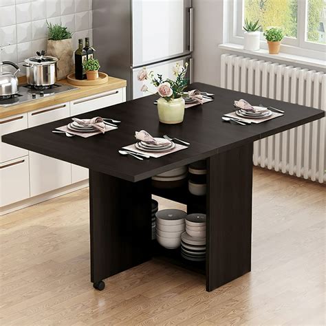 Folding Dining Table, Extendable Multifunction Table, Save SPace,with 2 Storage Racks, Movable ...