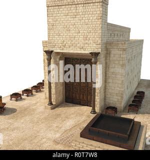 King Solomon's temple with bronze pillars named Boaz and Jachin on ...