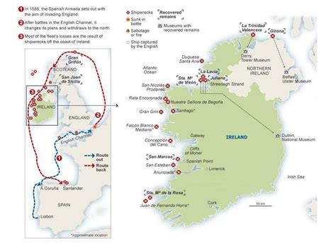 Map of Spanish Armada shipwrecks in Ireland [822 x 610] : r/MapPorn