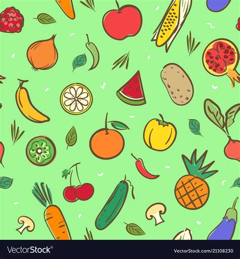 Cute mix fruits and vegetables seamless pattern Vector Image