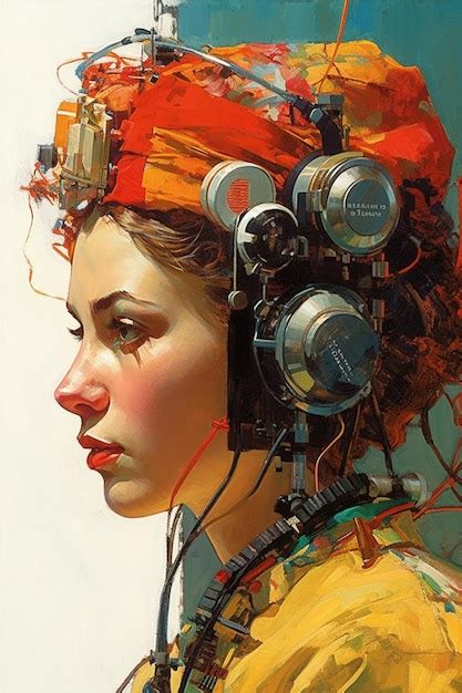 Premium AI Image | A painting of a woman with a headphone and a headphone.