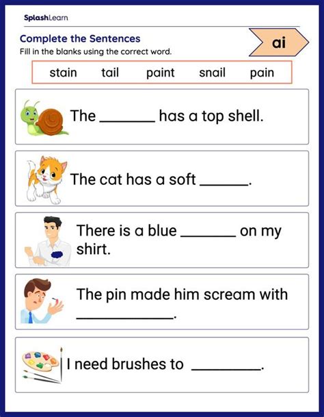 Words with AI and AY Worksheets for Kids Online - SplashLearn