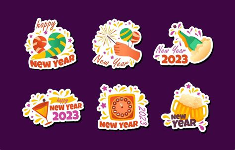 Happy New Year 2023 Stickers Set 14153826 Vector Art at Vecteezy