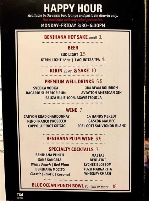 Menu at Benihana restaurant, Downey, Apollo Way