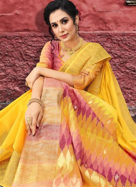 Yellow Jute Cotton Jute Sarees - Vasu Sarees - 3323775