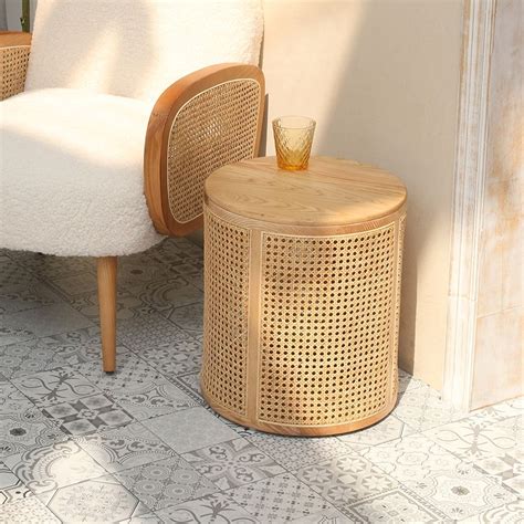 Modern Round End Table with Storage Rattan Side Table-Homary | Living ...